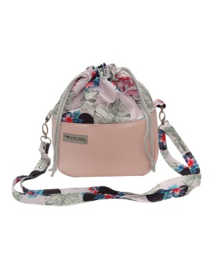 Torebka Sakiewka Pudrowy Róż z Motywem Myszki i Kwiatów - Handmade