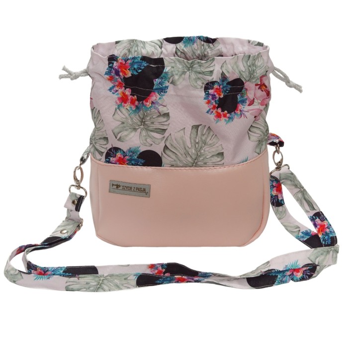 Torebka Sakiewka Pudrowy Róż z Motywem Myszki i Kwiatów - Handmade