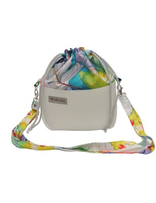 Torebka Sakiewka Biała z Motywem Kolorowych Liści – Handmade