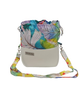 Torebka Sakiewka Biała – Motyw Kolorowych Liści Handmade