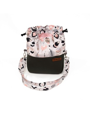 Torebka Sakiewka Ciemnozielona z Motywem Piórek – Handmade