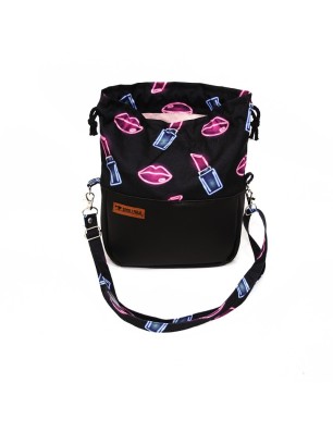 Torebka Sakiewka Czarna z Neonowym Motywem Szminki i Ust – Handmade