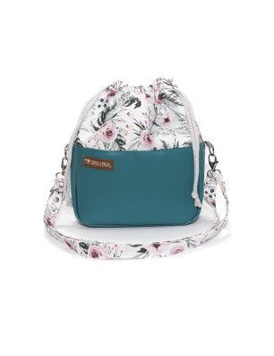 Torebka Sakiewka Turkusowa z Motywem Róż – Handmade