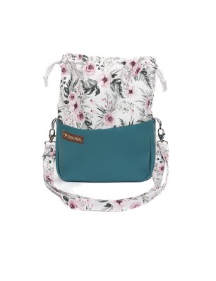 Mała turkusowa torebka sakiewka handmade z motywem róż