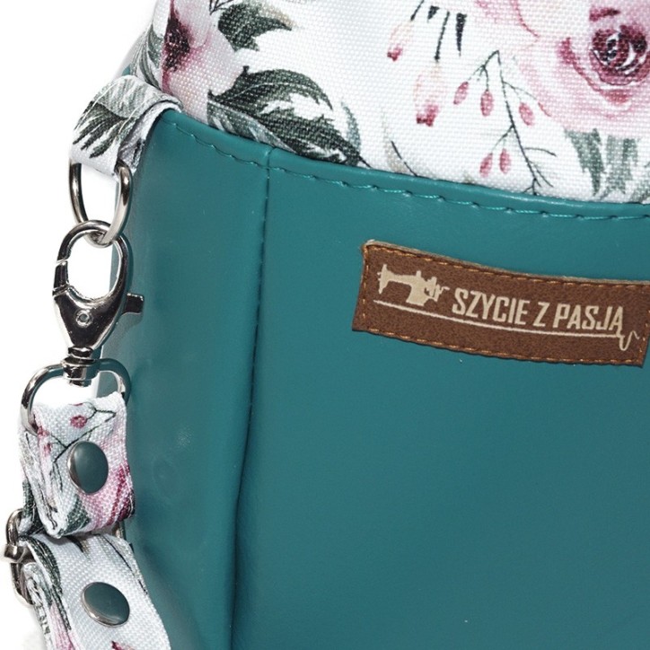Torebka Sakiewka Turkusowa z Motywem Róż – Handmade