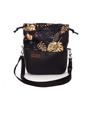 Torebka Sakiewka Czarna – Motyw Złoty Monster Handmade