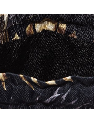 Szycie z pasją|Torebka Sakiewka Czarna z Motywem Złoty Monster – Handmade|Torebki Małe Kolorowe|SZYCIE Z PASJĄ