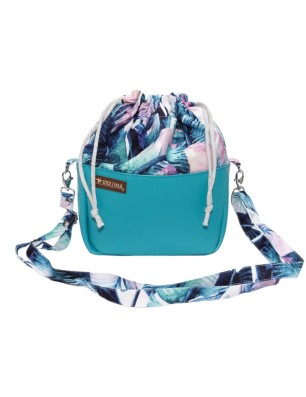 Torebka Sakiewka Turkusowa – Motyw Tropikalnych Liści Handmade