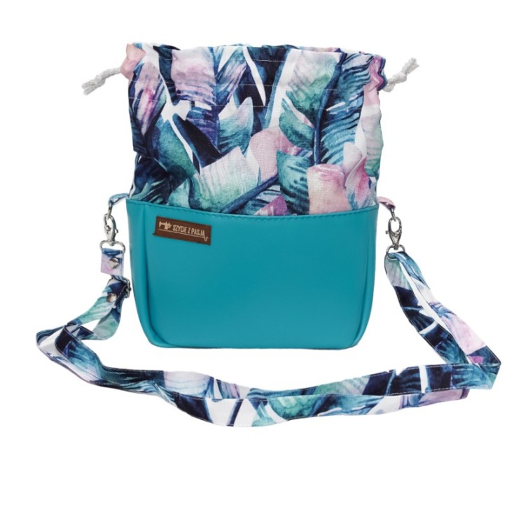 Torebka Sakiewka Turkusowa z Motywem Tropikalnych Liści – Handmade