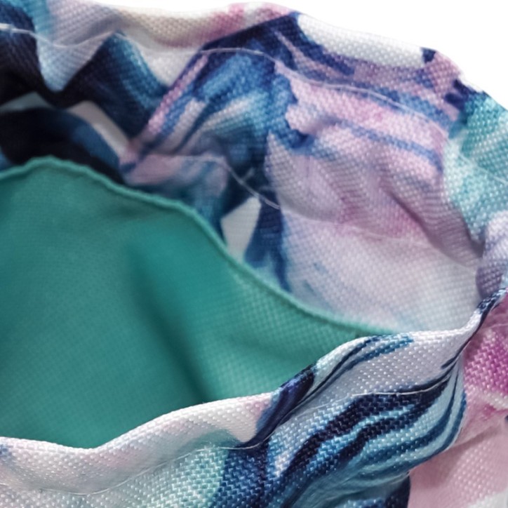 Torebka Sakiewka Turkusowa z Motywem Tropikalnych Liści – Handmade