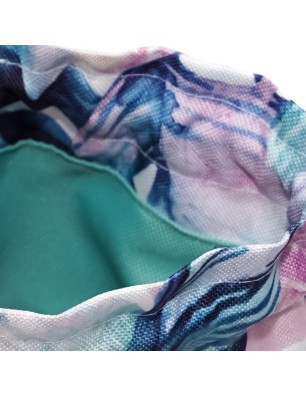 Szycie z pasją|Torebka Sakiewka Turkusowa z Motywem Tropikalnych Liści – Handmade|Torebki Małe Kolorowe|SZYCIE Z PASJĄ