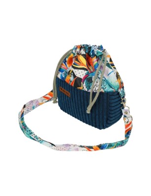 Torebka Sakiewka Sztruksowa Granatowa – Kolorowa Dżungla Handmade
