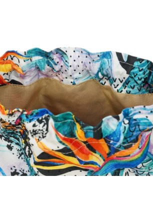 Szycie z pasją|Torebka Sakiewka Sztruksowa Granatowa z Motywem Kolorowa Dżungla – Handmade|Torebki Małe Sztruksowe|SZYCIE Z PASJĄ