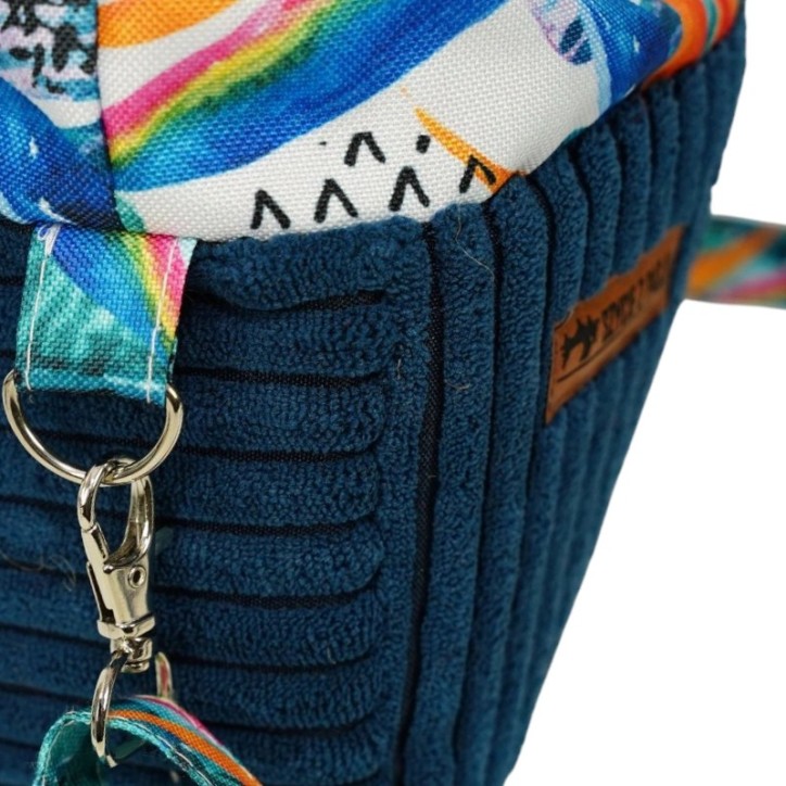 Torebka Sakiewka Sztruksowa Granatowa z Motywem Kolorowa Dżungla – Handmade Torebka Sakiewka Sztruksowa Granatowa z Motywem Kolorowa Dżungla – Handmade