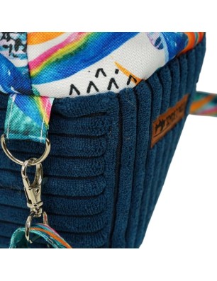 Szycie z pasją|Torebka Sakiewka Sztruksowa Granatowa z Motywem Kolorowa Dżungla – Handmade|Torebki Małe Sztruksowe|SZYCIE Z PASJĄ