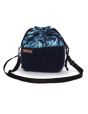 Torebka Sakiewka Sztruksowa Granatowa z Motywem Ebru – Handmade