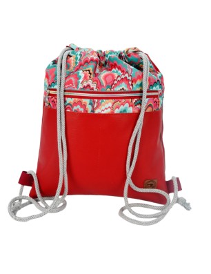 Szycie z pasją|Worko-Plecak Czerwony z Motywem Fal – Handmade z Ukrytą Kieszenią na Zamek|Worko-plecaki z ukrytą kieszonką|SZYCIE Z PASJĄ