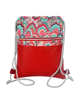 Worko-Plecak Czerwony Handmade z Motywem Fal
