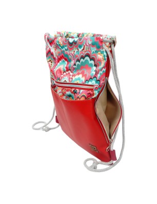 Szycie z pasją|Worko-Plecak Czerwony z Motywem Fal – Handmade z Ukrytą Kieszenią na Zamek|Worko-plecaki z ukrytą kieszonką|SZYCIE Z PASJĄ