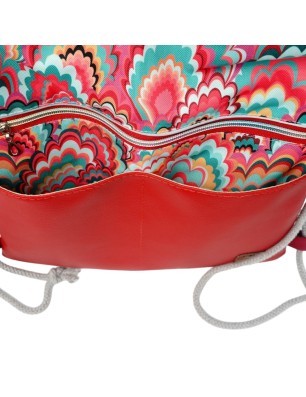 Szycie z pasją|Worko-Plecak Czerwony z Motywem Fal – Handmade z Ukrytą Kieszenią na Zamek|Worko-plecaki z ukrytą kieszonką|SZYCIE Z PASJĄ