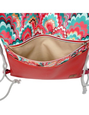 Szycie z pasją|Worko-Plecak Czerwony z Motywem Fal – Handmade z Ukrytą Kieszenią na Zamek|Worko-plecaki z ukrytą kieszonką|SZYCIE Z PASJĄ