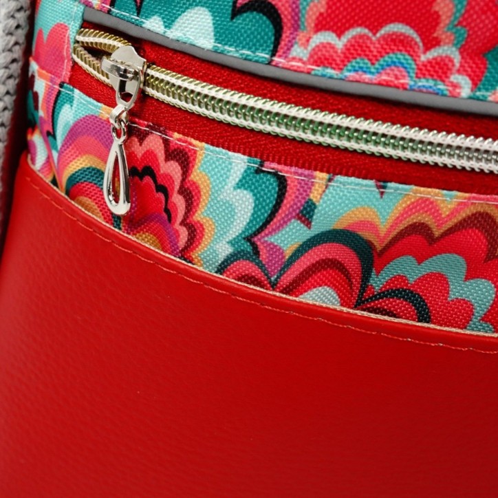 Worko-Plecak Czerwony z Motywem Fal – Handmade z Ukrytą Kieszenią na Zamek