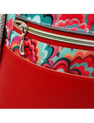 Szycie z pasją|Worko-Plecak Czerwony z Motywem Fal – Handmade z Ukrytą Kieszenią na Zamek|Worko-plecaki z ukrytą kieszonką|SZYCIE Z PASJĄ