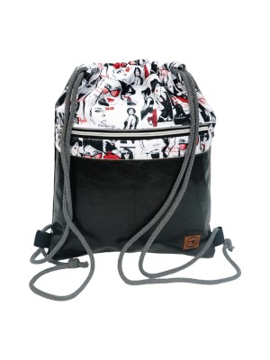 Worko-Plecak Czarny z Motywem Fashion – Handmade z Ukrytą Kieszenią na Zamek