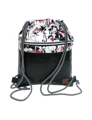 Worko-Plecak Czarny z Motywem Fashion – Handmade z Ukrytą Kieszenią na Zamek