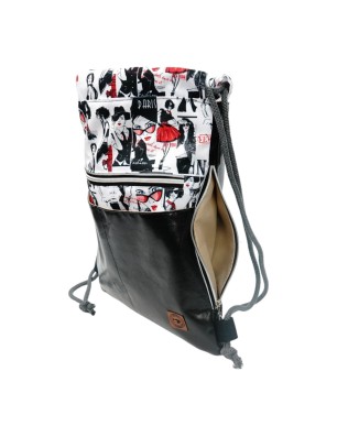 Worko-Plecak Czarny Handmade z Motywem Fashion