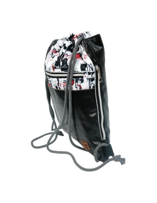 Szycie z pasją|Worko-Plecak Czarny z Motywem Fashion – Handmade z Ukrytą Kieszenią na Zamek|Worko-plecaki z ukrytą kieszonką|SZYCIE Z PASJĄ