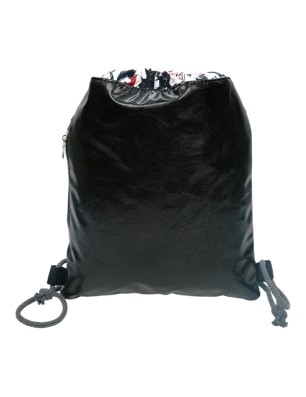 Szycie z pasją|Worko-Plecak Czarny z Motywem Fashion – Handmade z Ukrytą Kieszenią na Zamek|Worko-plecaki z ukrytą kieszonką|SZYCIE Z PASJĄ