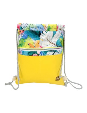 Worko-Plecak Żółty Handmade z Motywem Piórek