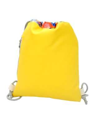 Szycie z pasją|Worko-Plecak Żółty z Motywem Piórek – Handmade z Ukrytą Kieszenią na Zamek|Worko-plecaki z ukrytą kieszonką|SZYCIE Z PASJĄ