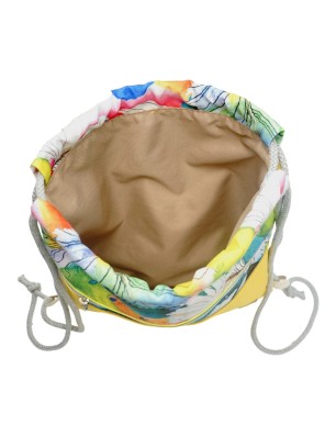 Szycie z pasją|Worko-Plecak Żółty z Motywem Piórek – Handmade z Ukrytą Kieszenią na Zamek|Worko-plecaki z ukrytą kieszonką|SZYCIE Z PASJĄ