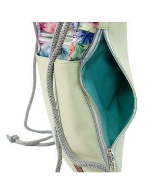 Szycie z pasją|Worko-Plecak Jasnozielony z Motywem Dmuchawców – Handmade z Ukrytą Kieszenią na Zamek|Worko-plecaki z ukrytą kieszonką|SZYCIE Z PASJĄ