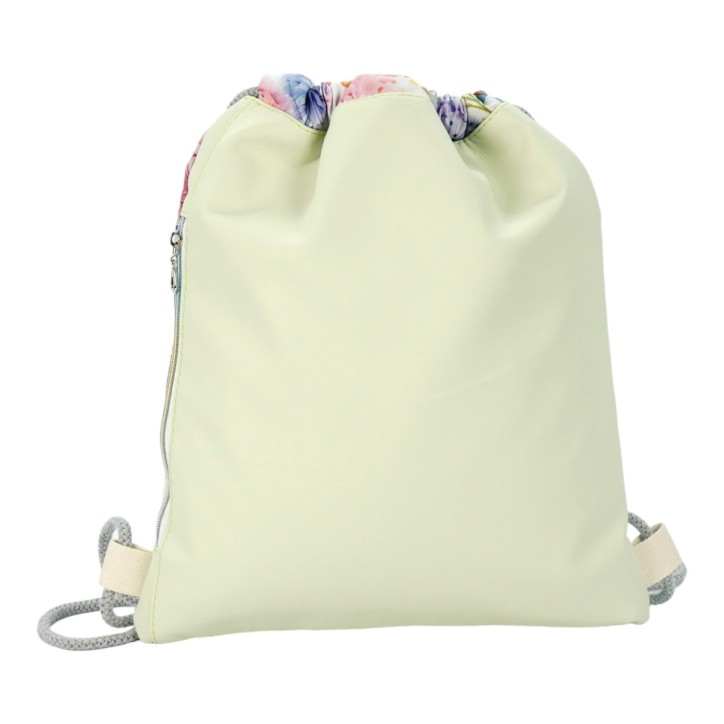 Worko-Plecak Jasnozielony z Motywem Dmuchawców – Handmade z Ukrytą Kieszenią na Zamek Worko-Plecak Jasnozielony z Motywem Dmuchawców – Handmade z Ukrytą Kieszenią na Zamek