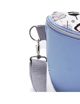 Błękitna torebka-nerka 3w1 z ekoskóry i tkaniny w pastelowe piórka