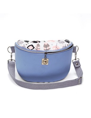 Torebka-Nerka Błękitna z Motywem Piórek – 3w1 Handmade