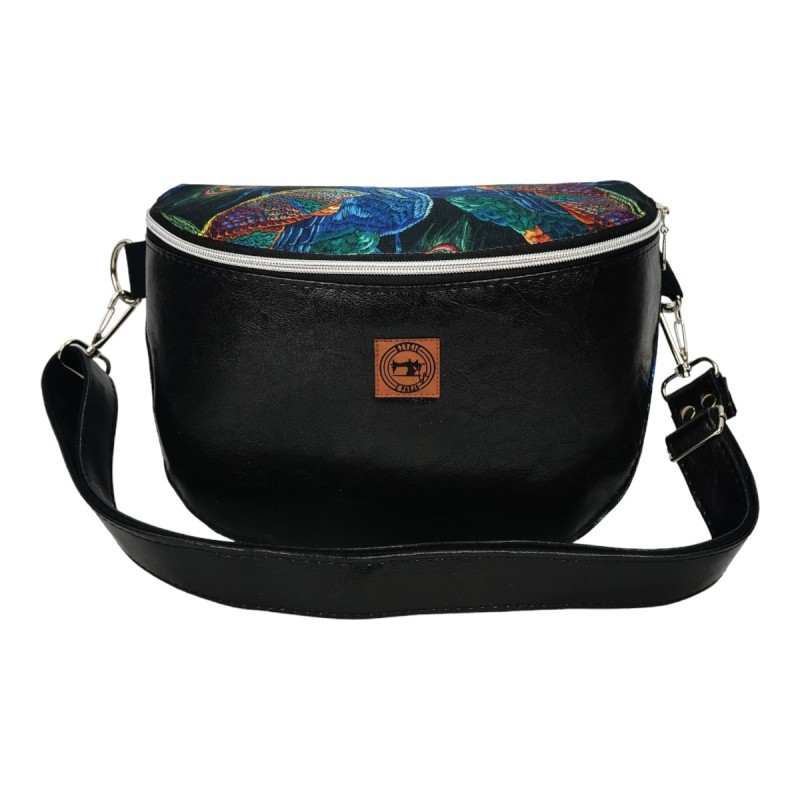 Torebka-Nerka Czarna Połysk z Motywem Pawich Piór – 3w1 Handmade