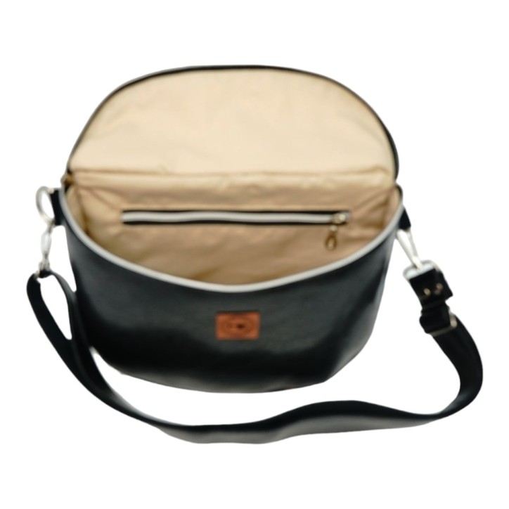 Torebka-Nerka Czarna Połysk z Motywem Pawich Piór – 3w1 Handmade