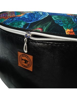 Czarna Torebka-Nerka z Motywem Pawich Piór – 3w1 Handmade