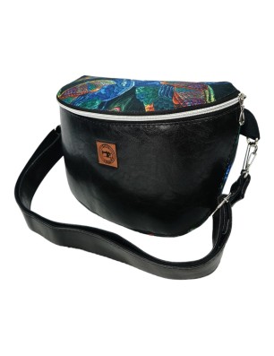 Torebka-Nerka Czarna Połysk z Motywem Pawich Piór – 3w1