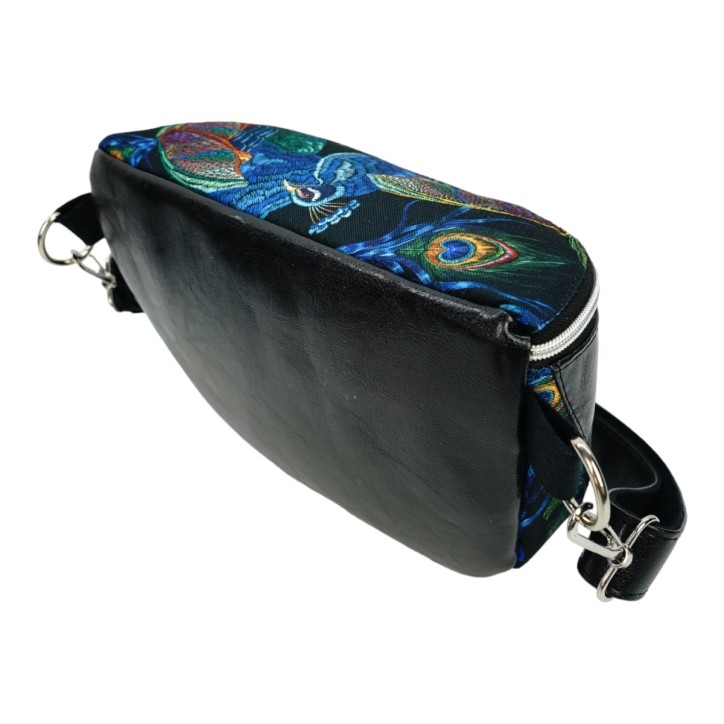 Torebka-Nerka Czarna Połysk z Motywem Pawich Piór – 3w1 Handmade