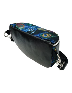 Szycie z pasją|Torebka-Nerka Czarna Połysk z Motywem Pawich Piór – 3w1 Handmade|Torebki Nerki – Wzory Zwierzęce|SZYCIE Z PASJĄ