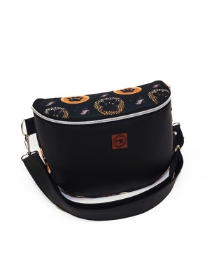 Czarna torebka-nerka handmade 3w1 z ekoskóry i tkaniny w motyw psich łapek