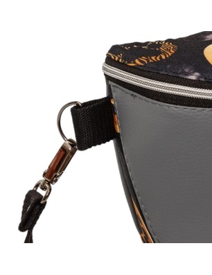 Szara torebka-nerka handmade 3w1 z ekoskóry i tkaniny w motyw psich łapek