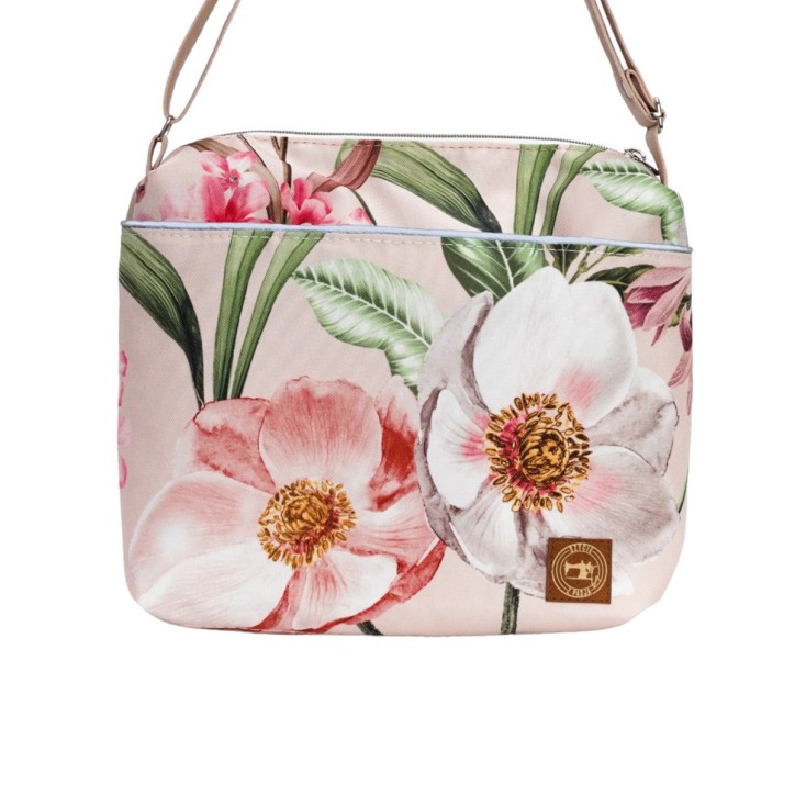 Torebka Na Ramię z Motywem Kwiatów i Beżową Ekoskórą – Handmade