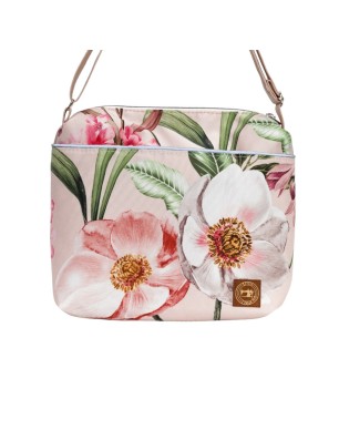 Torebka Na Ramię z Motywem Kwiatów i Beżową Ekoskórą – Handmade