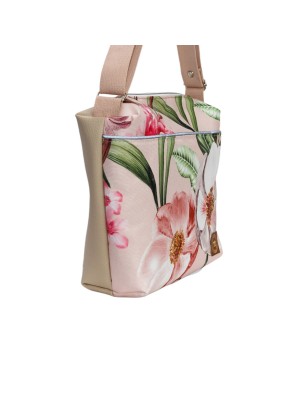 Torebka handmade z kwiatowym motywem i beżową ekoskórą. Lekka